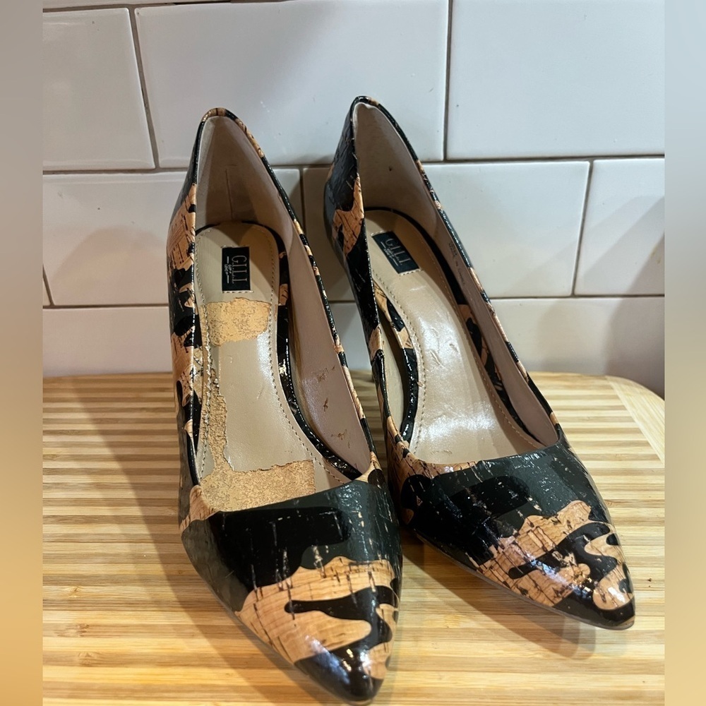 G.I.L.I. Camo Cork Georgette Heels Size 8